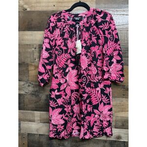 Johnny Was Workshop Alycia Pink Black Floral Beaded Tassel Tunic Dress NWT